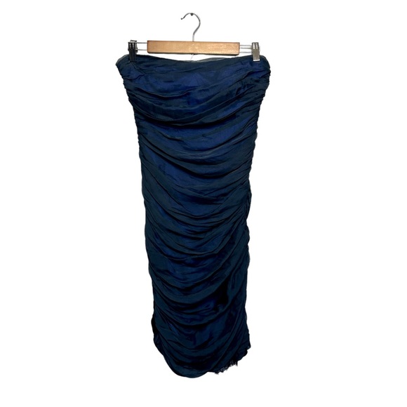 DIANE VON FURSTENBERG Blue & Black Sheer Lace Silk Sleeveless Dress Size 6 - Picture 3 of 9